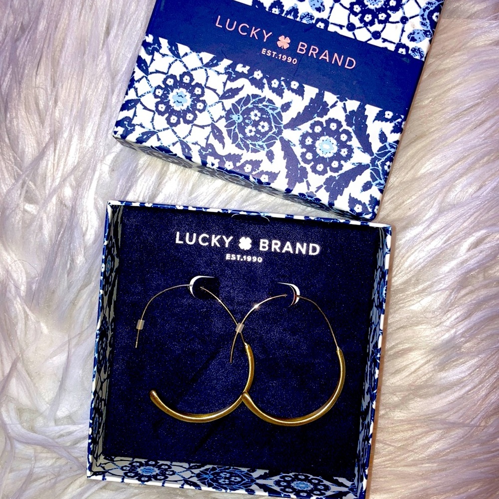 Lucky Brand Brushed Gold Modern Hoop Earrings